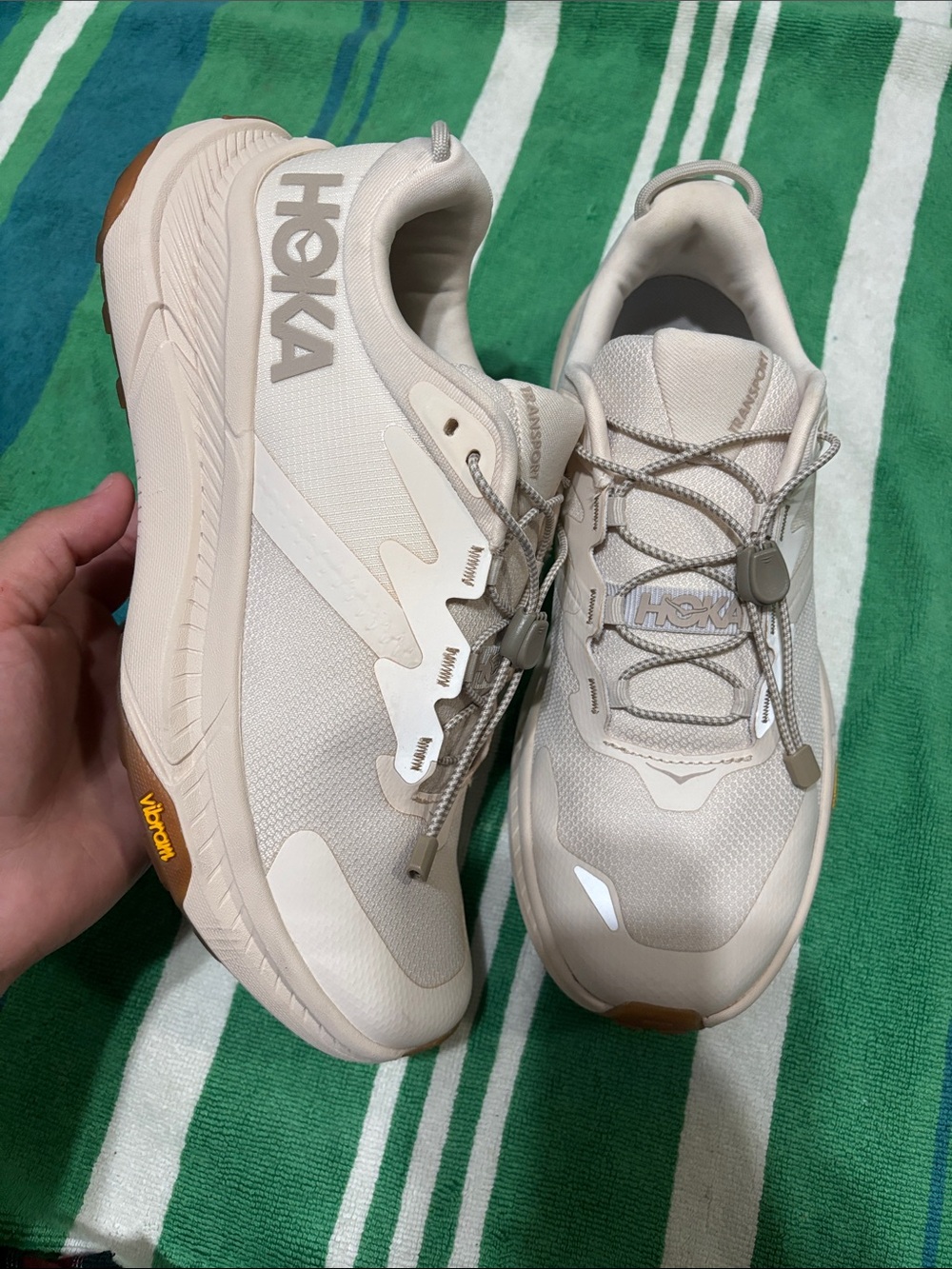 Hoka Women's Beige/Cream Trail Running Sneakers with Toggle Laces